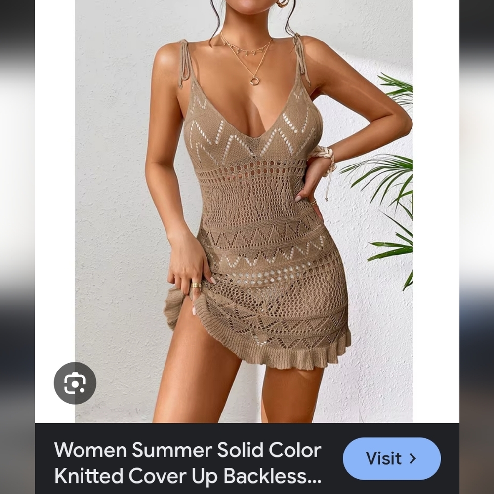 Elegant Brown Knit Swim Coverup - Picture 6 of 10